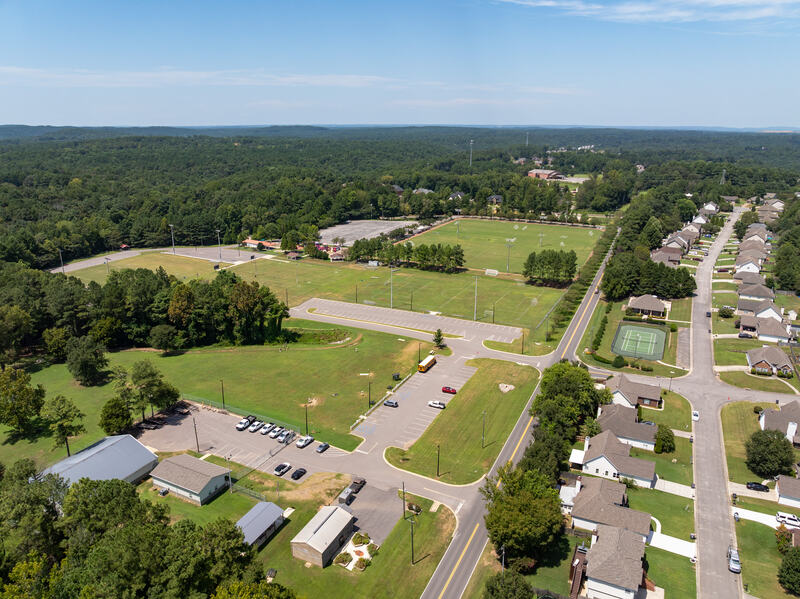 Aerial view of the neighborhood and nearby park